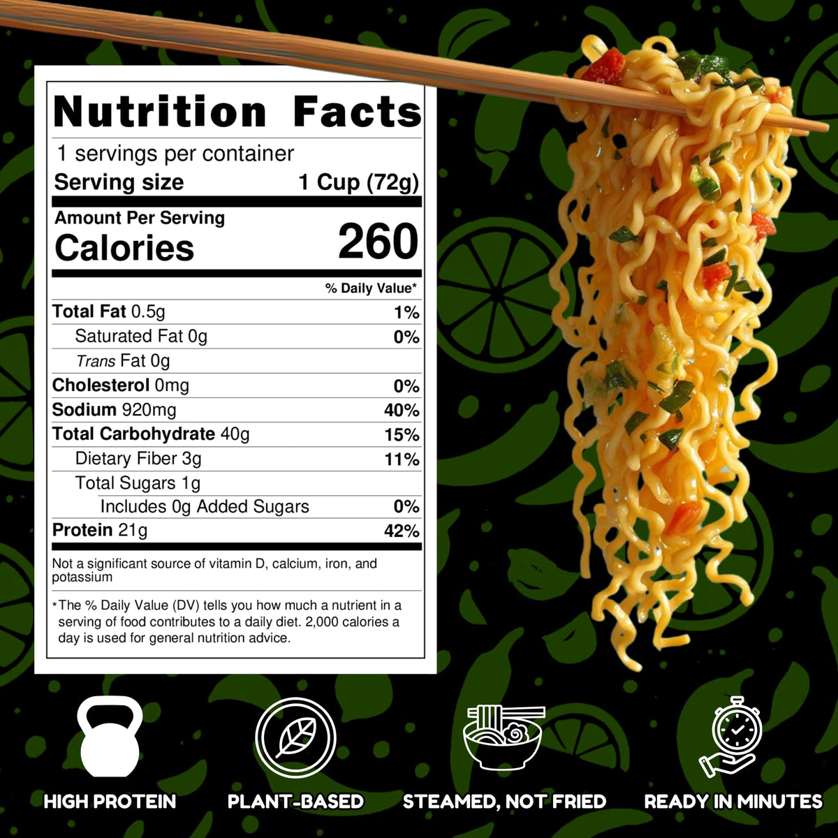 Power Noods High Protein Ramen Noodles – 6 or 12 Pack | Plant-Based Instant Meal | Chili Lime