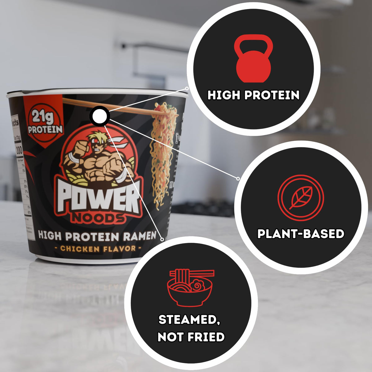 Power Noods High Protein Ramen Noodles – 6 or 12 Pack | Plant-Based Instant Meal