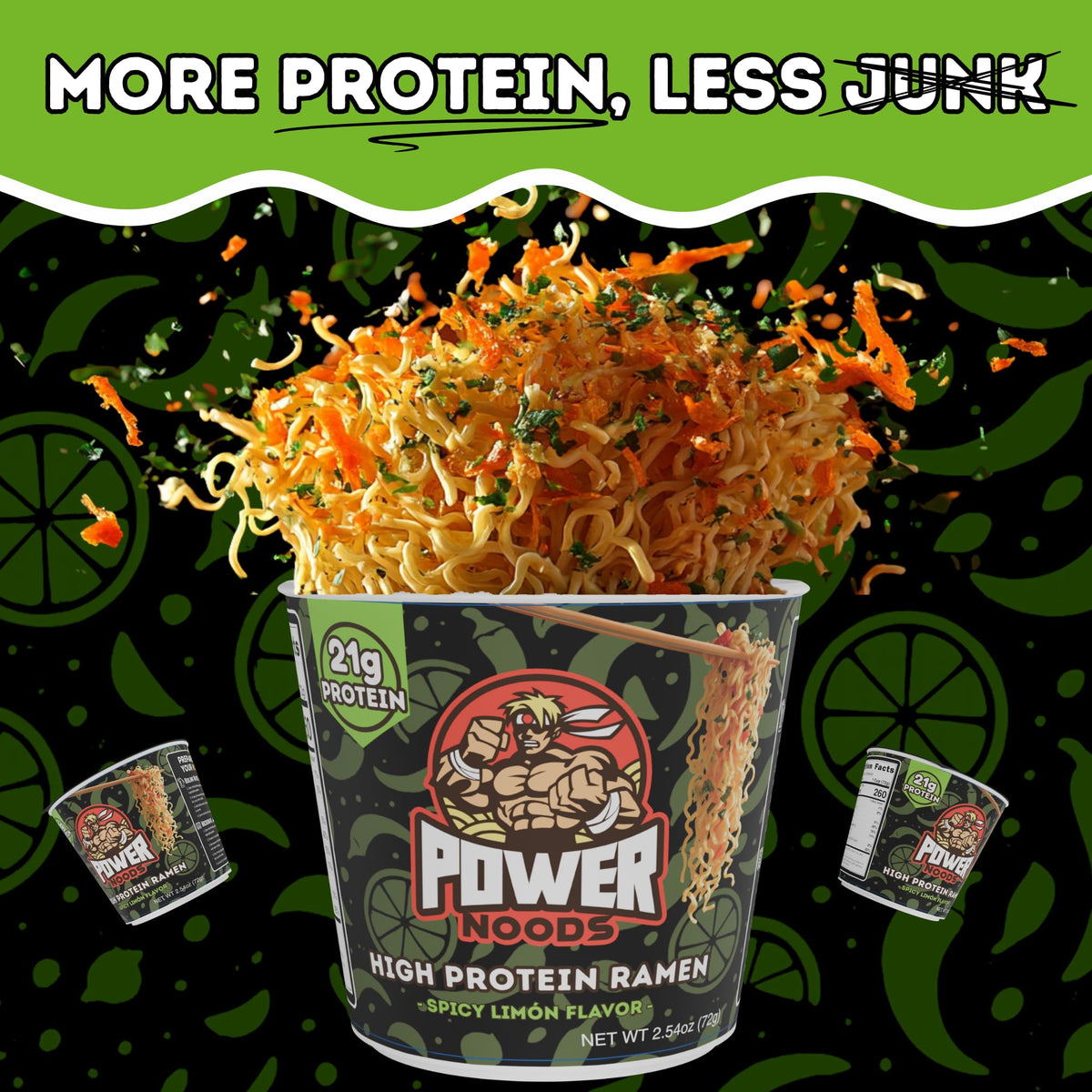 Power Noods High Protein Ramen Noodles – 6 or 12 Pack | Plant-Based Instant Meal | Chili Lime