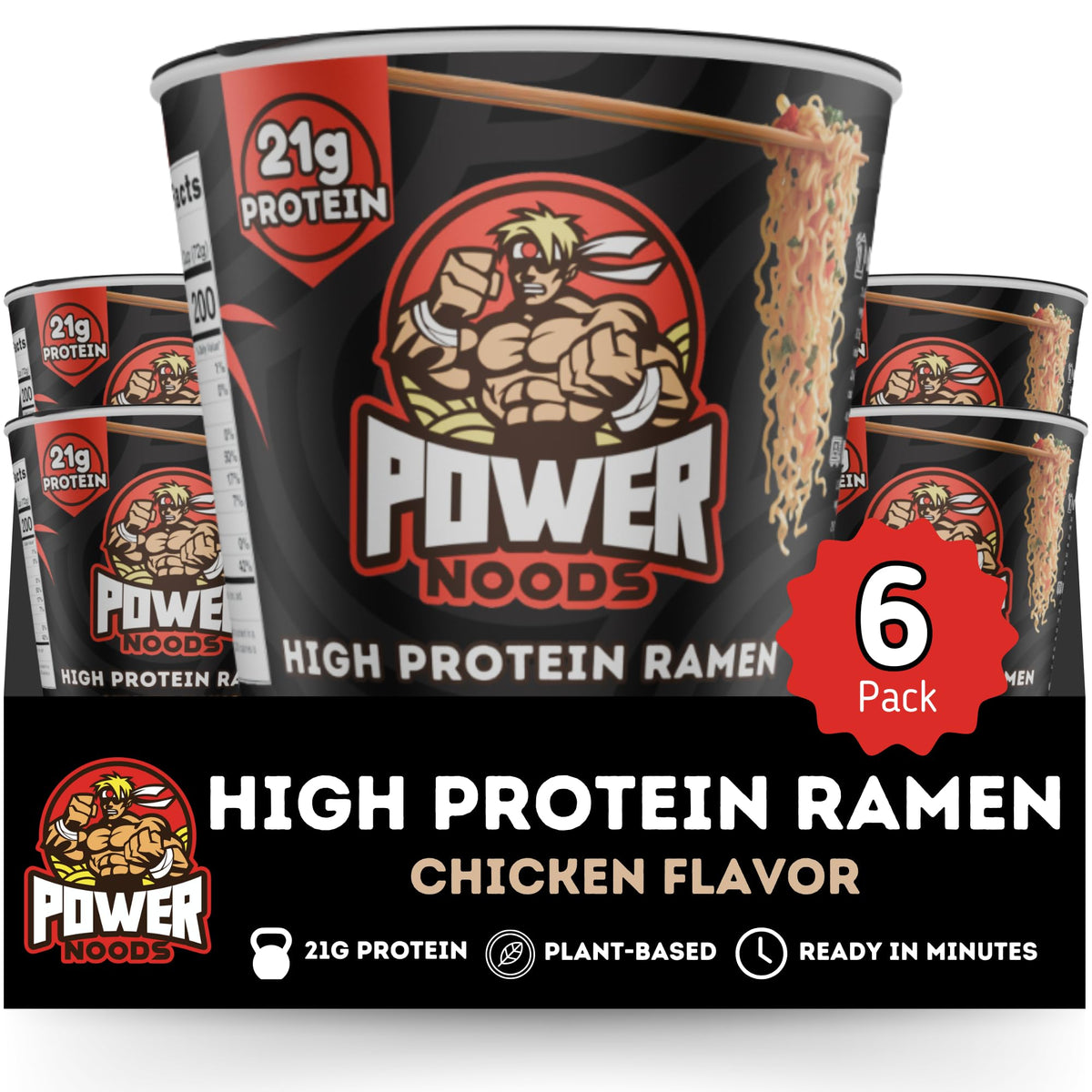 Power Noods High Protein Ramen Noodles – 6 or 12 Pack | Plant-Based Instant Meal