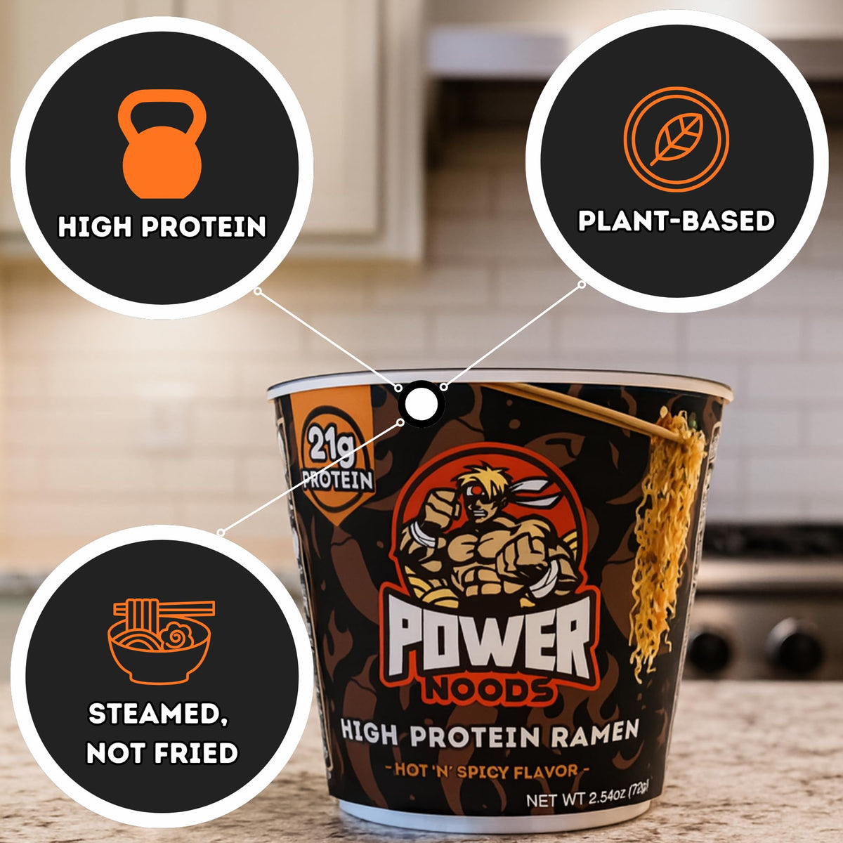 Power Noods High Protein Ramen Noodles – 6 or 12 Pack | Plant-Based, Hot 'N' Spicy
