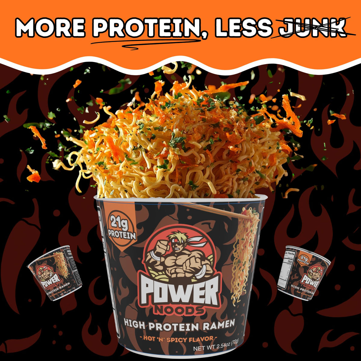 Power Noods High Protein Ramen Noodles – 6 or 12 Pack | Plant-Based, Hot 'N' Spicy
