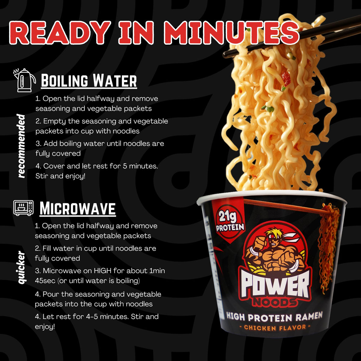 Power Noods High Protein Ramen Noodles – 6 or 12 Pack | Plant-Based Instant Meal