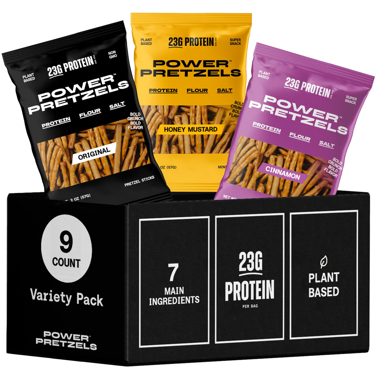 Power Pretzels Variety Pack – 9 Bags, 23g Protein, Vegan
