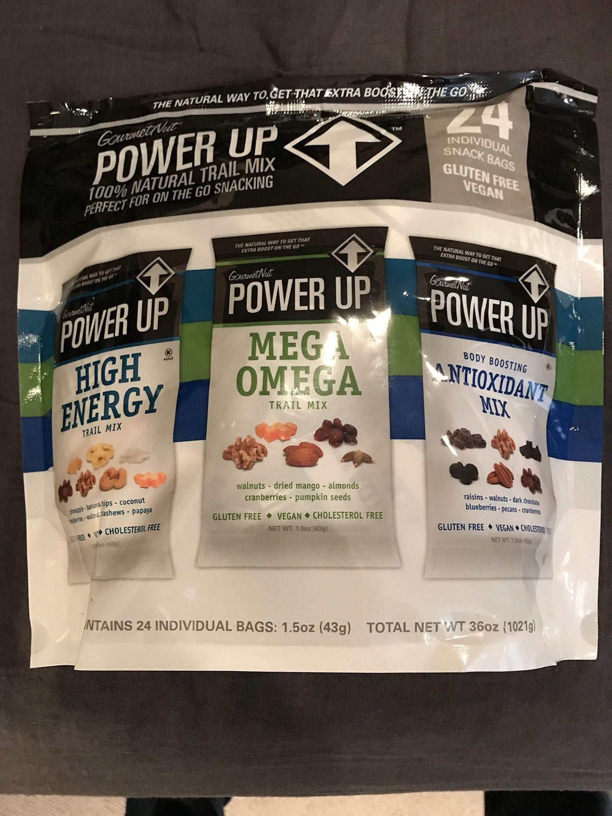 Power Up Trail Mix – 100% Natural Mega Omega, High-Energy Antioxidant Variety Pack (24ct)