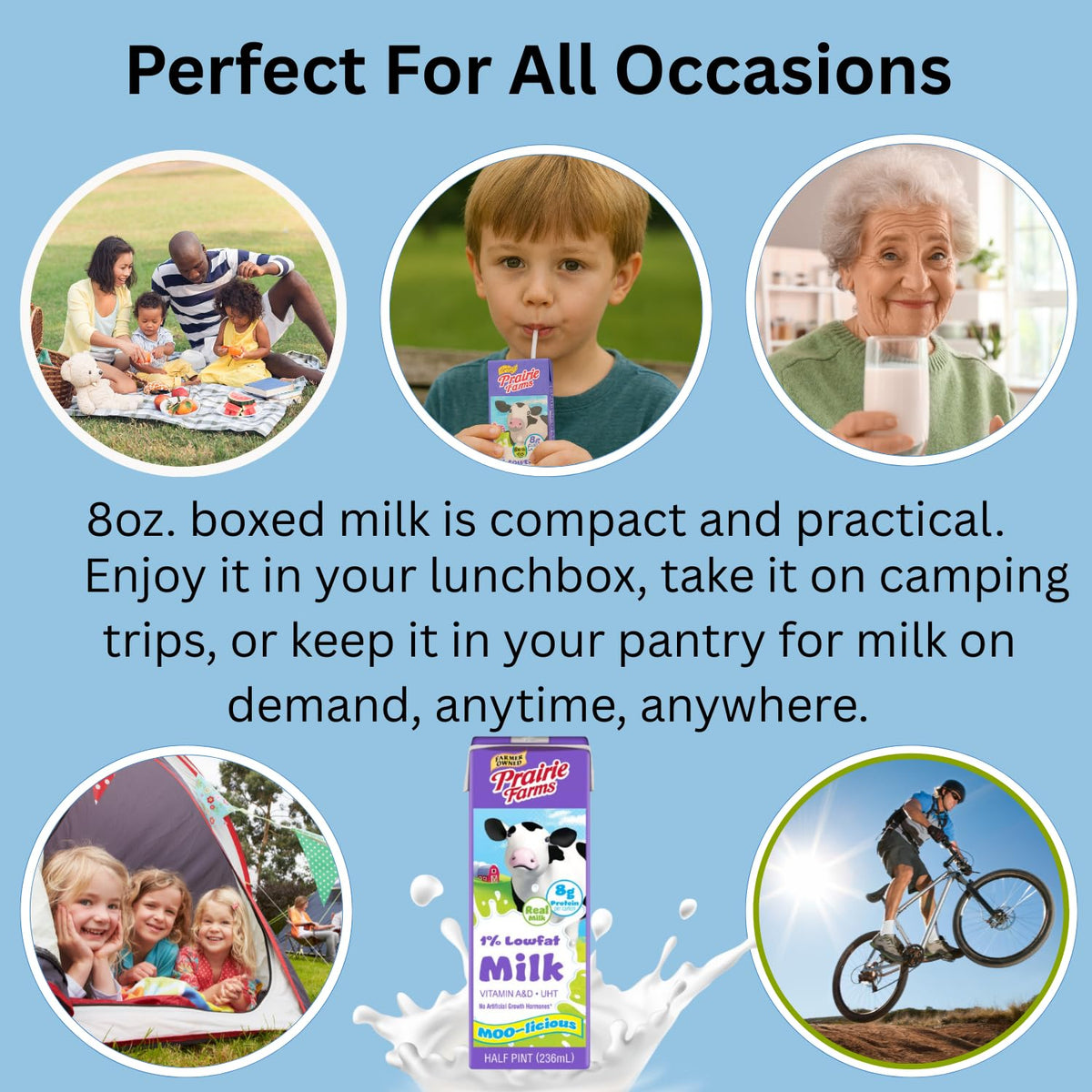 Prairie Farms 1% Shelf-Stable Milk – Ultra Pasteurized, Vitamin A & D, No Preservatives (8 fl oz Box, 27 Pack)