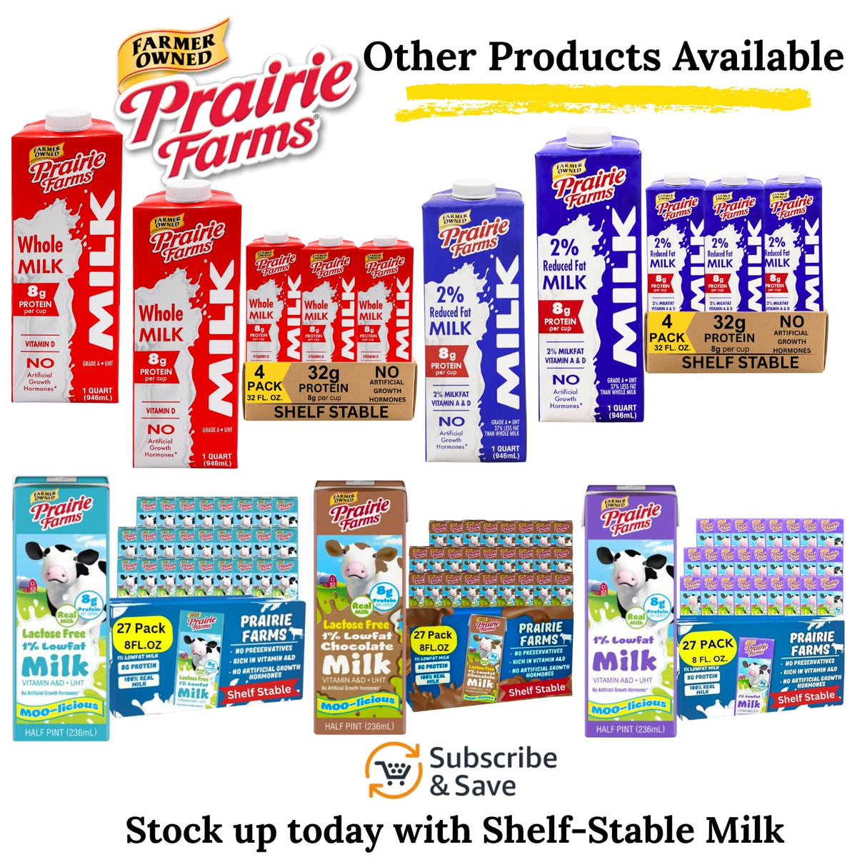 Prairie Farms Lactose Free Shelf-Stable 1% Milk – 8oz Boxes (27 Pack) Vitamin D