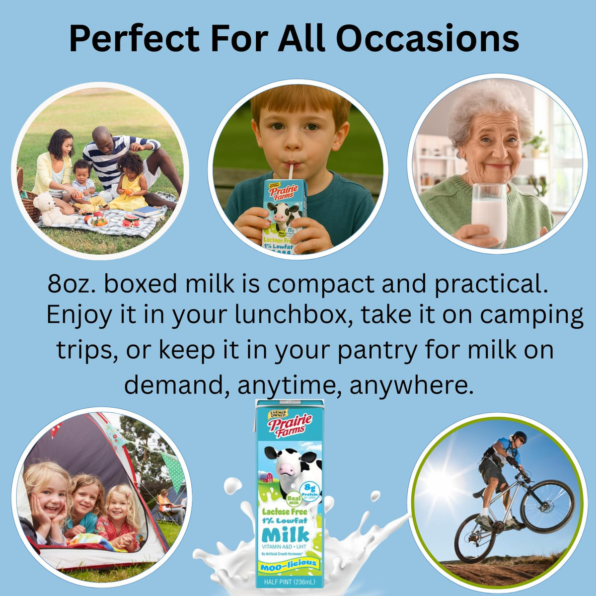 Prairie Farms Lactose Free Shelf-Stable 1% Milk – 8oz Boxes (27 Pack) Vitamin D