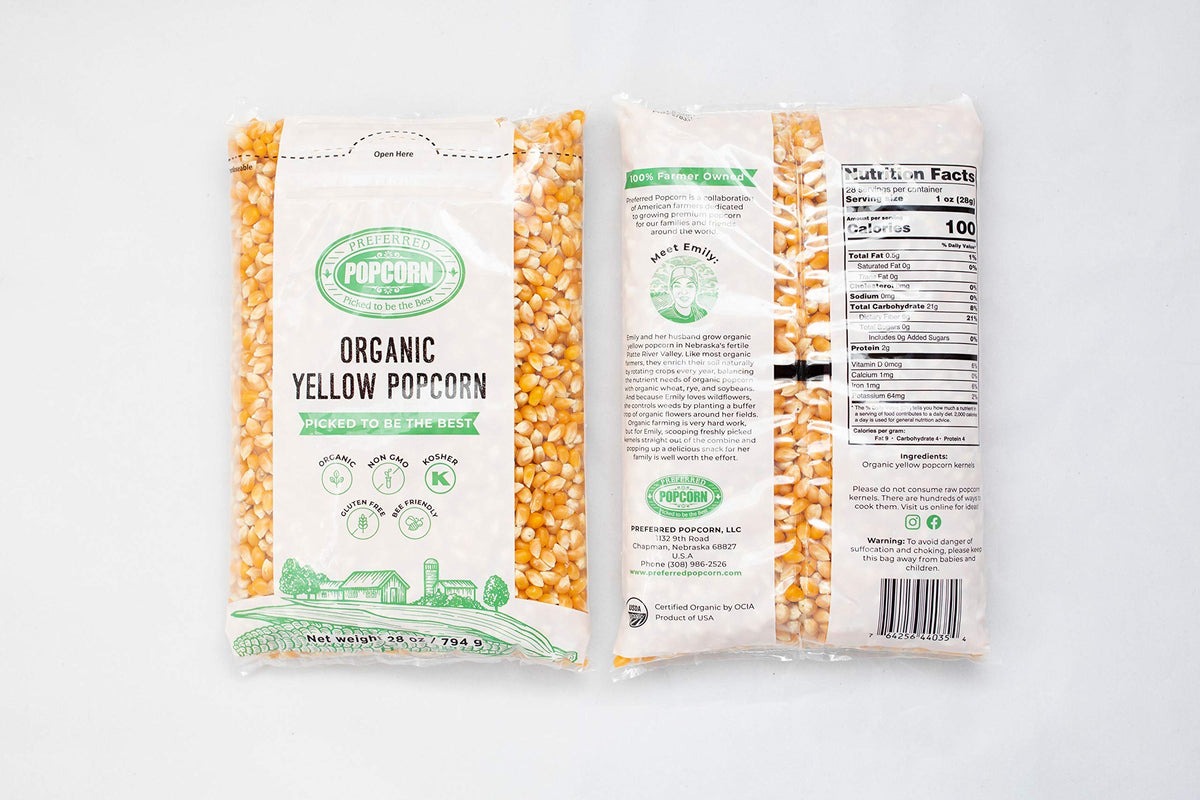 Preferred Popcorn Organic Popcorn — 28 Ounce Bag, Pack of 4, 30 Servings per Bag
