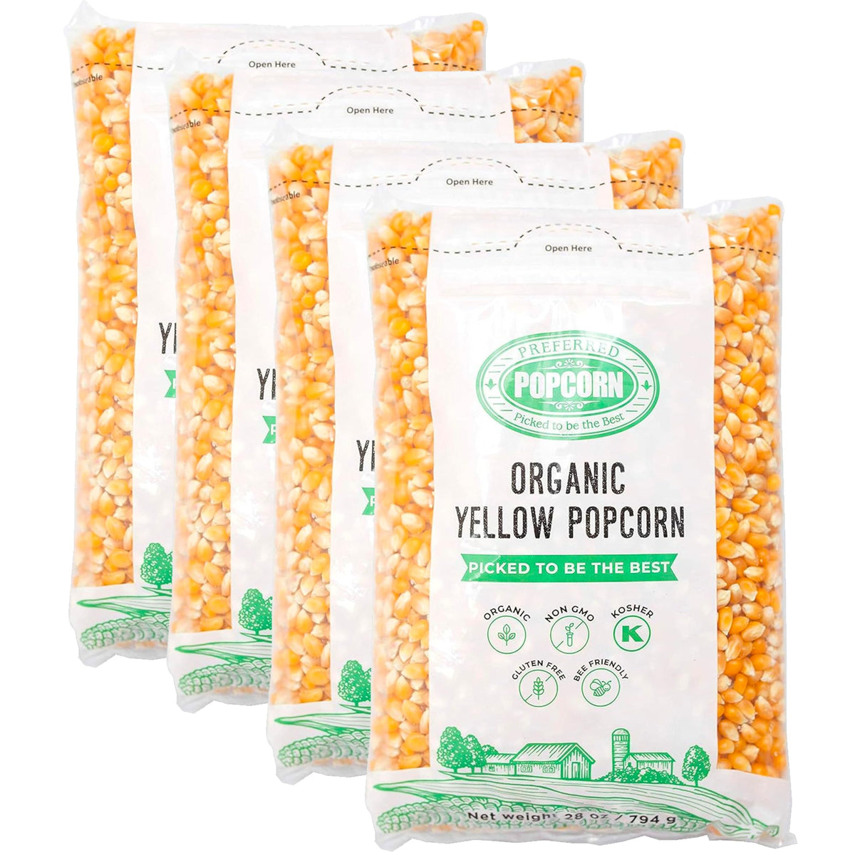 Preferred Popcorn Organic Popcorn — 28 Ounce Bag, Pack of 4, 30 Servings per Bag