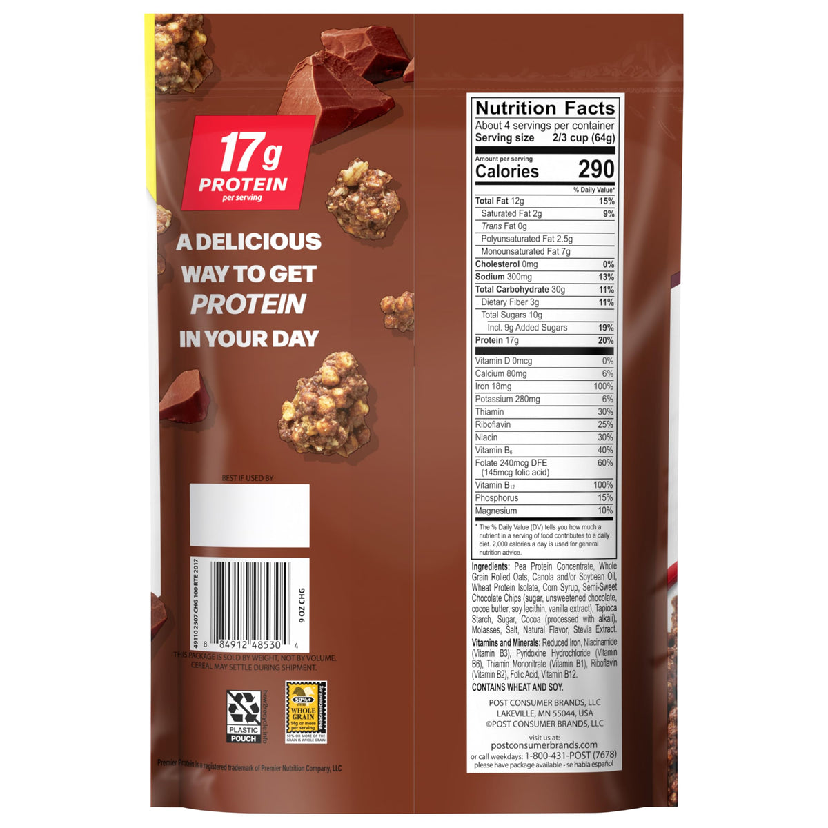 Premier Protein Chocolate Granola – 9 oz Pack of 5, Resealable Bags