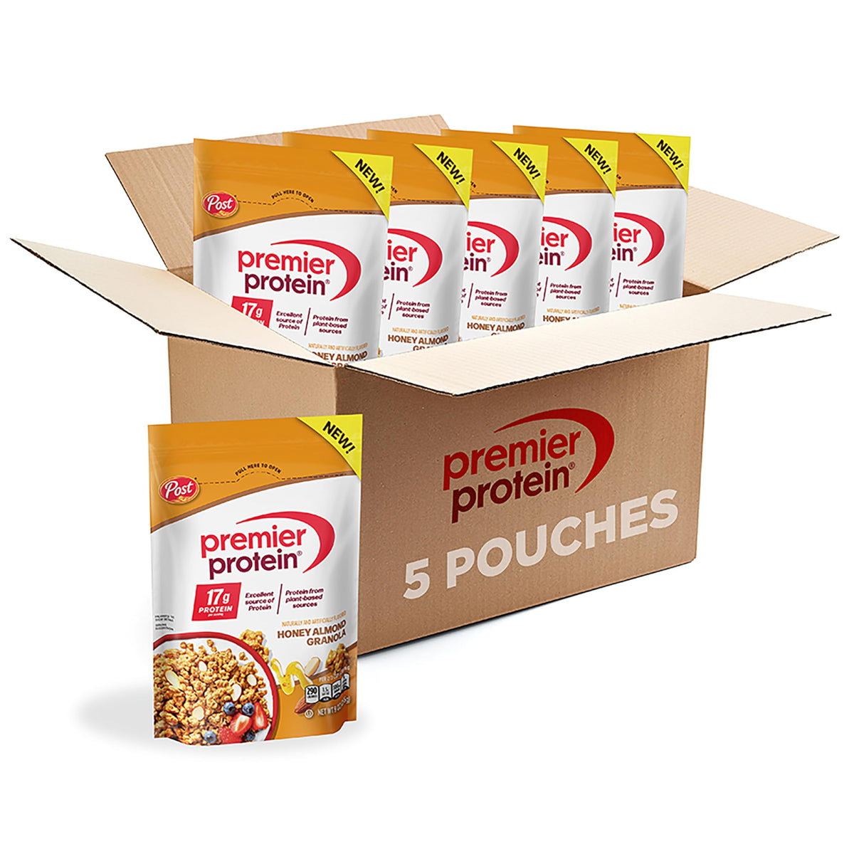 Premier Protein Honey Almond Granola — 9 oz Stand-Up Bags (Pack of 5) | High-Protein Crunch for Yogurt or On-The-Go