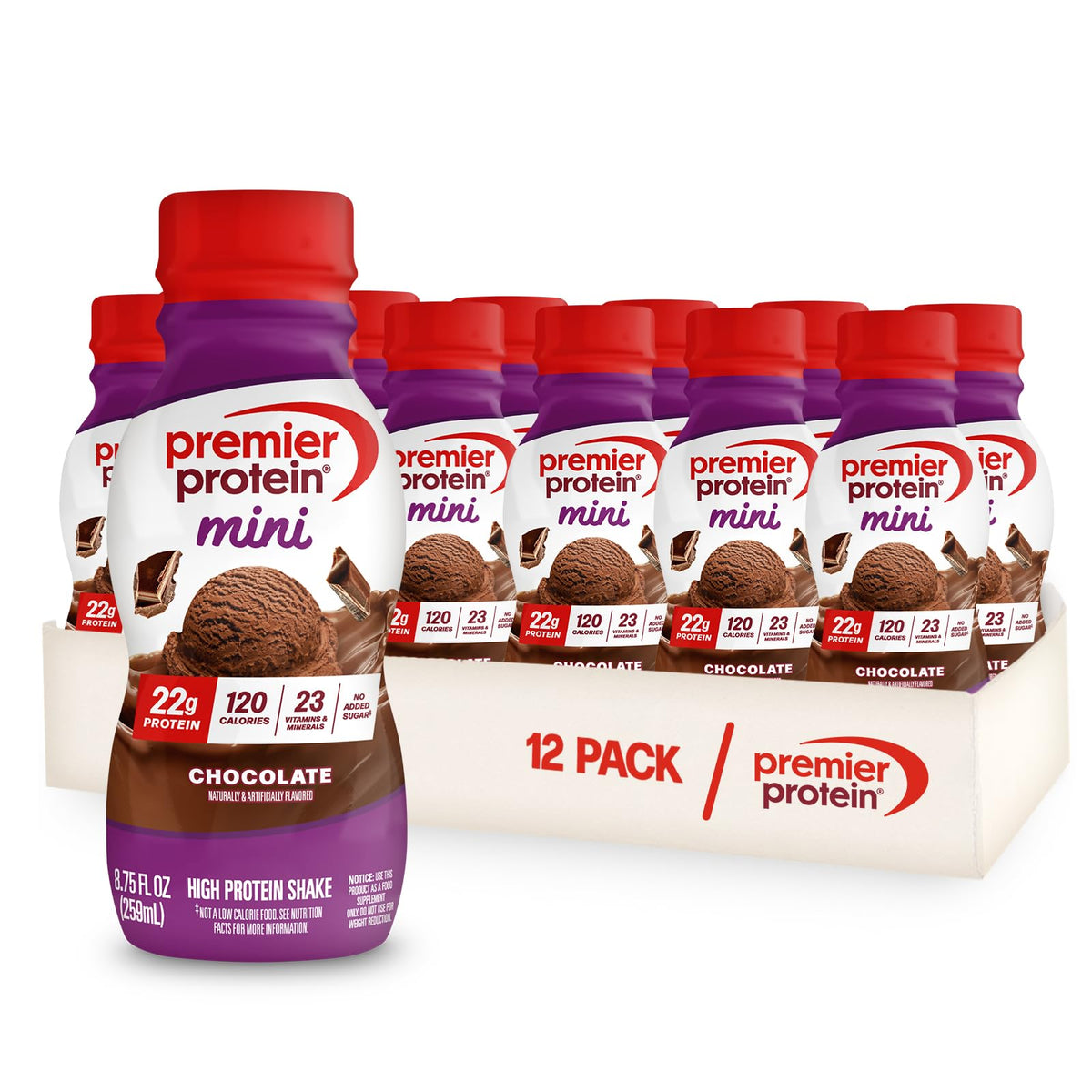Premier Protein Shake MINIs – Chocolate, 22g Protein, 120 Calories, No Added Sugar, 8.75 fl oz, 12 Pack