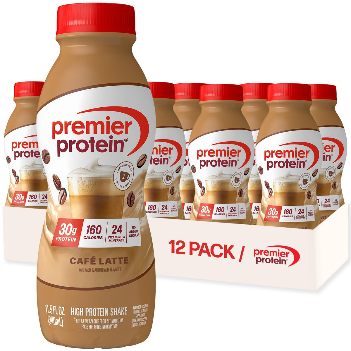 Premier Protein Shake Café Latte – 30g Protein, 1g Sugar, 11.5 fl oz (12 Pack)