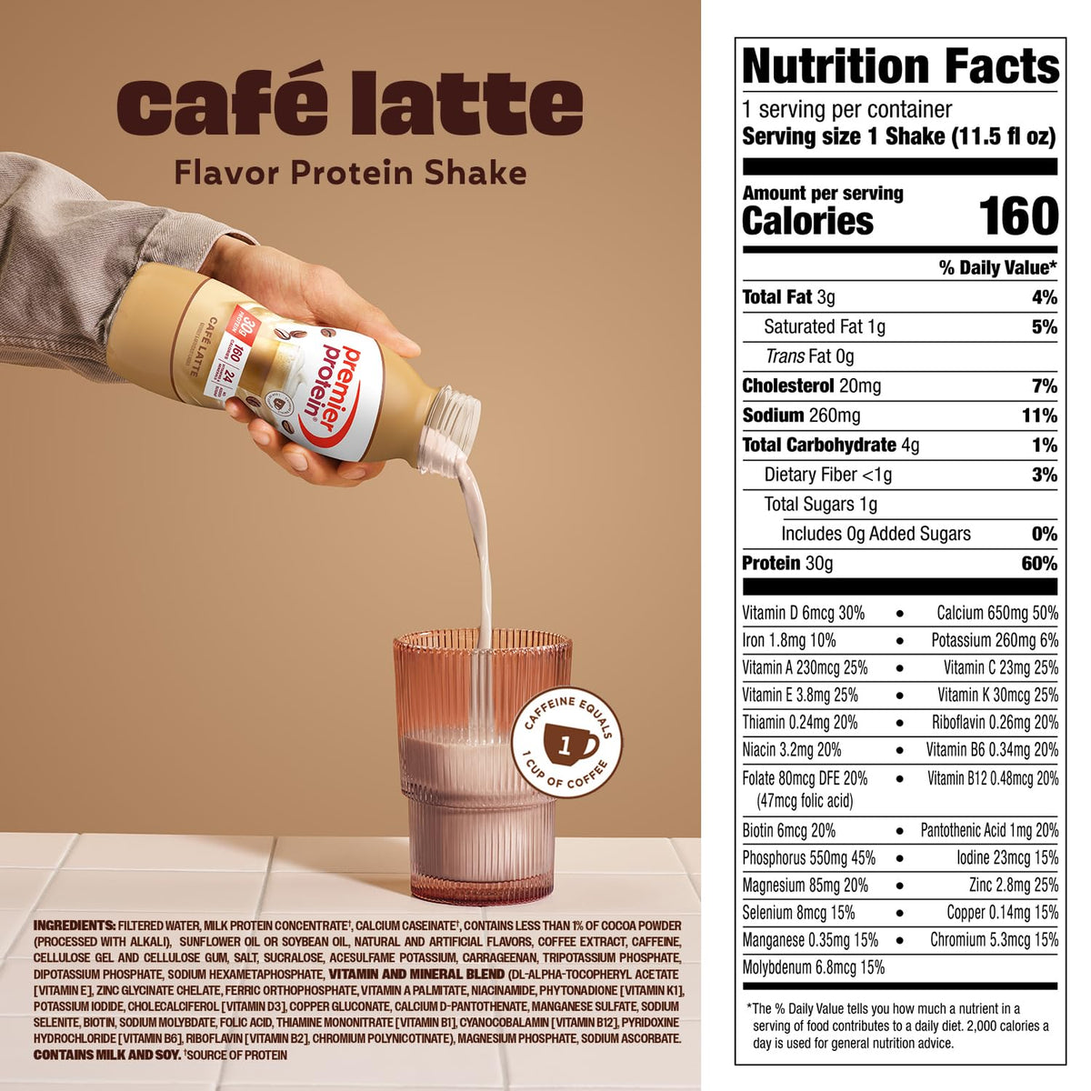 Premier Protein Shake Café Latte – 30g Protein, 1g Sugar, 11.5 fl oz (12 Pack)