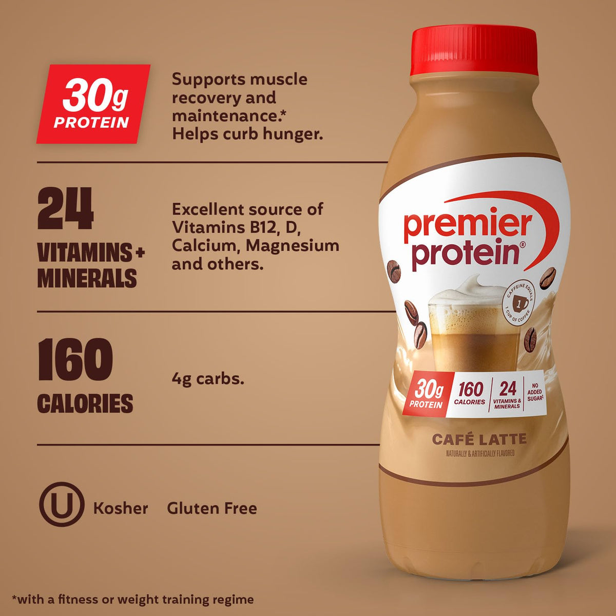 Premier Protein Shake Café Latte – 30g Protein, 1g Sugar, 11.5 fl oz (12 Pack)
