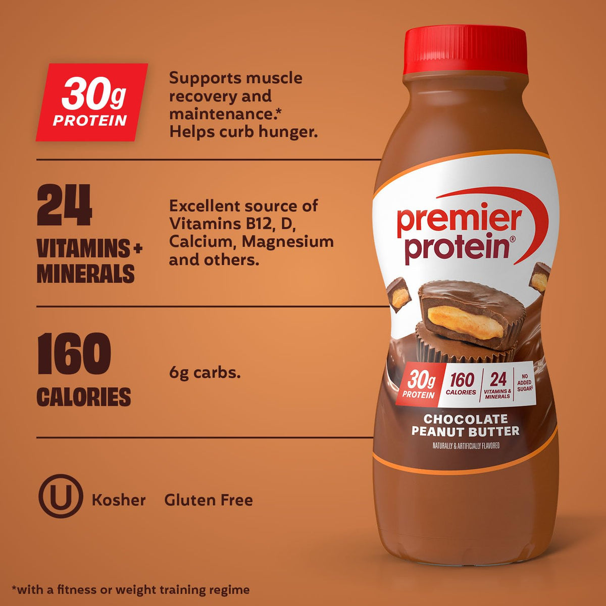 Premier Protein Shake – Chocolate Peanut Butter, 30g Protein, No Added Sugar, 11.5 fl oz, 12 Pack