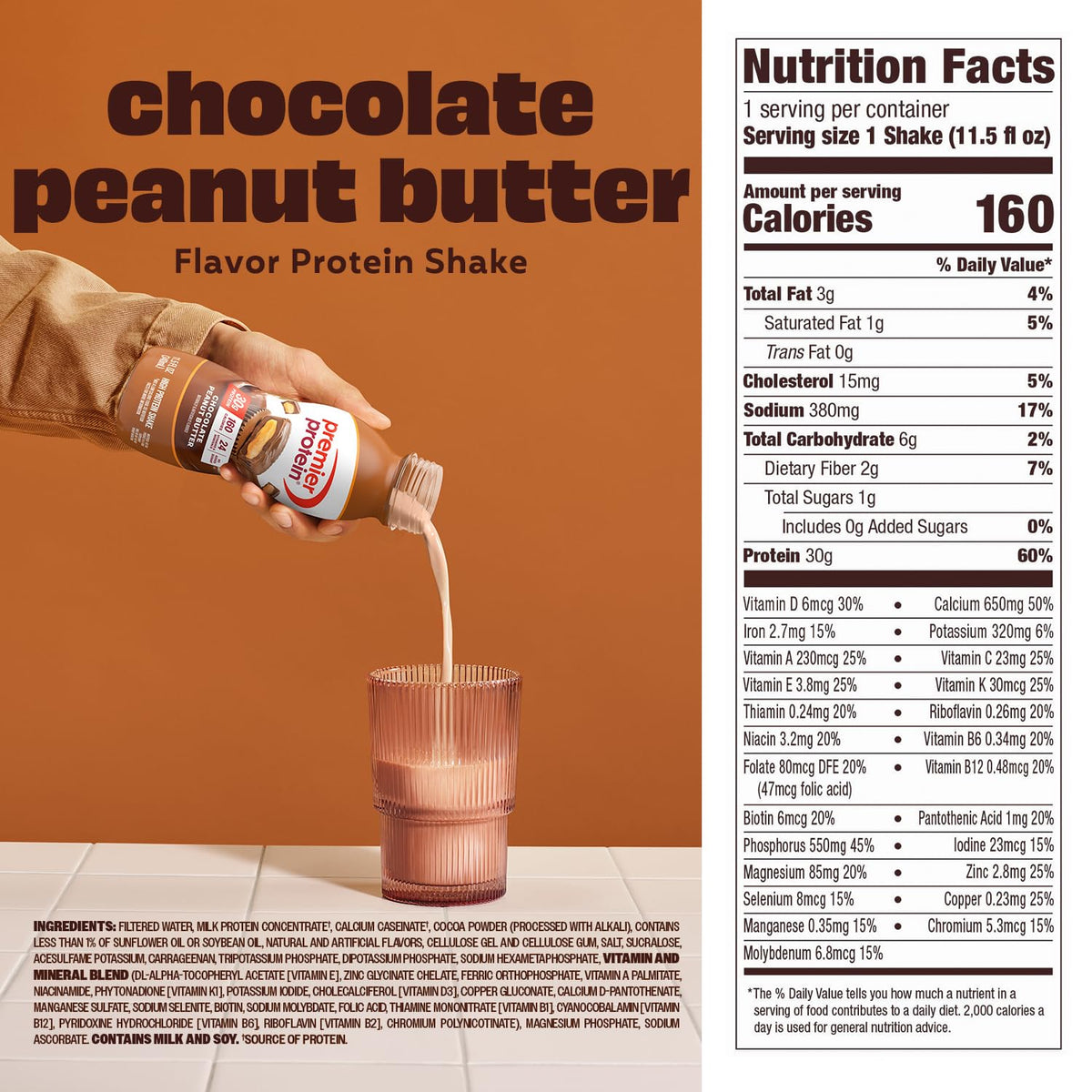 Premier Protein Shake – Chocolate Peanut Butter, 30g Protein, No Added Sugar, 11.5 fl oz, 12 Pack