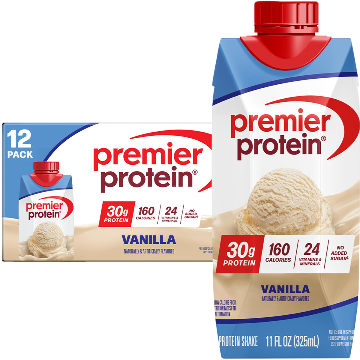 Premier Protein Shake Vanilla – 30g Protein, 1g Sugar, 11 oz, 12 Pack