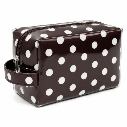 Preppy Coffee Beige Polka Dot Clear Cosmetic Bag, Waterproof PVC Travel Toiletry Bag, Travel Makeup Organizer Pouch with Zipper, Cute Aesthetic Travel Storage Bag for Women Girls (Dot-Coffee Beige)