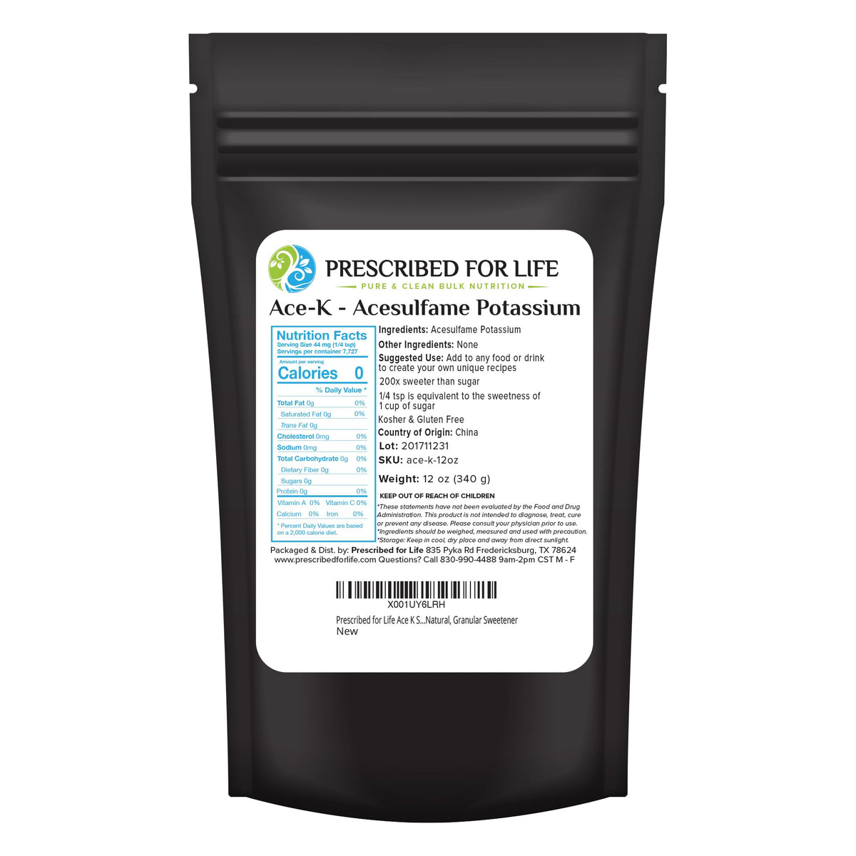 Prescribed For Life Ace K Sweetener - 200x Sugar, Zero Calorie, 12oz