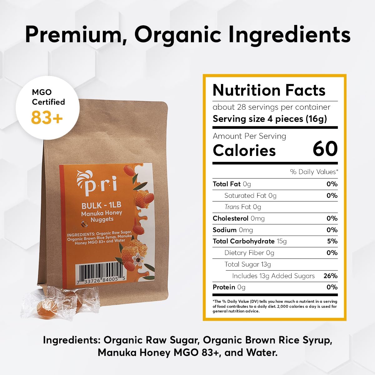 P.R.I Manuka Honey Nuggets – 1 lb Bulk Bag | Gluten Free, No Corn Syrup, NZ Made