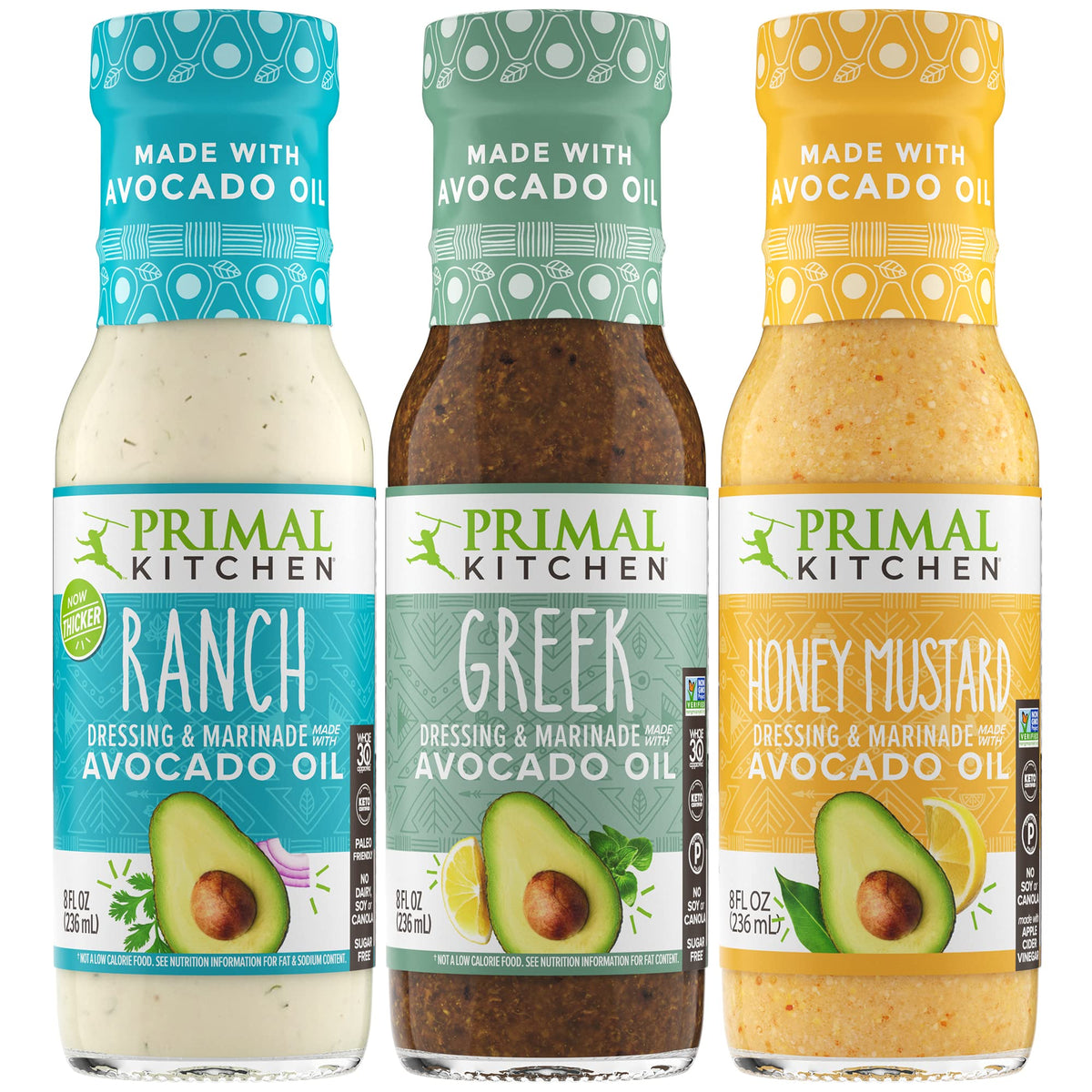 Primal Kitchen Ranch, Greek & Honey Mustard Dressing Variety Pack with Avocado Oil
