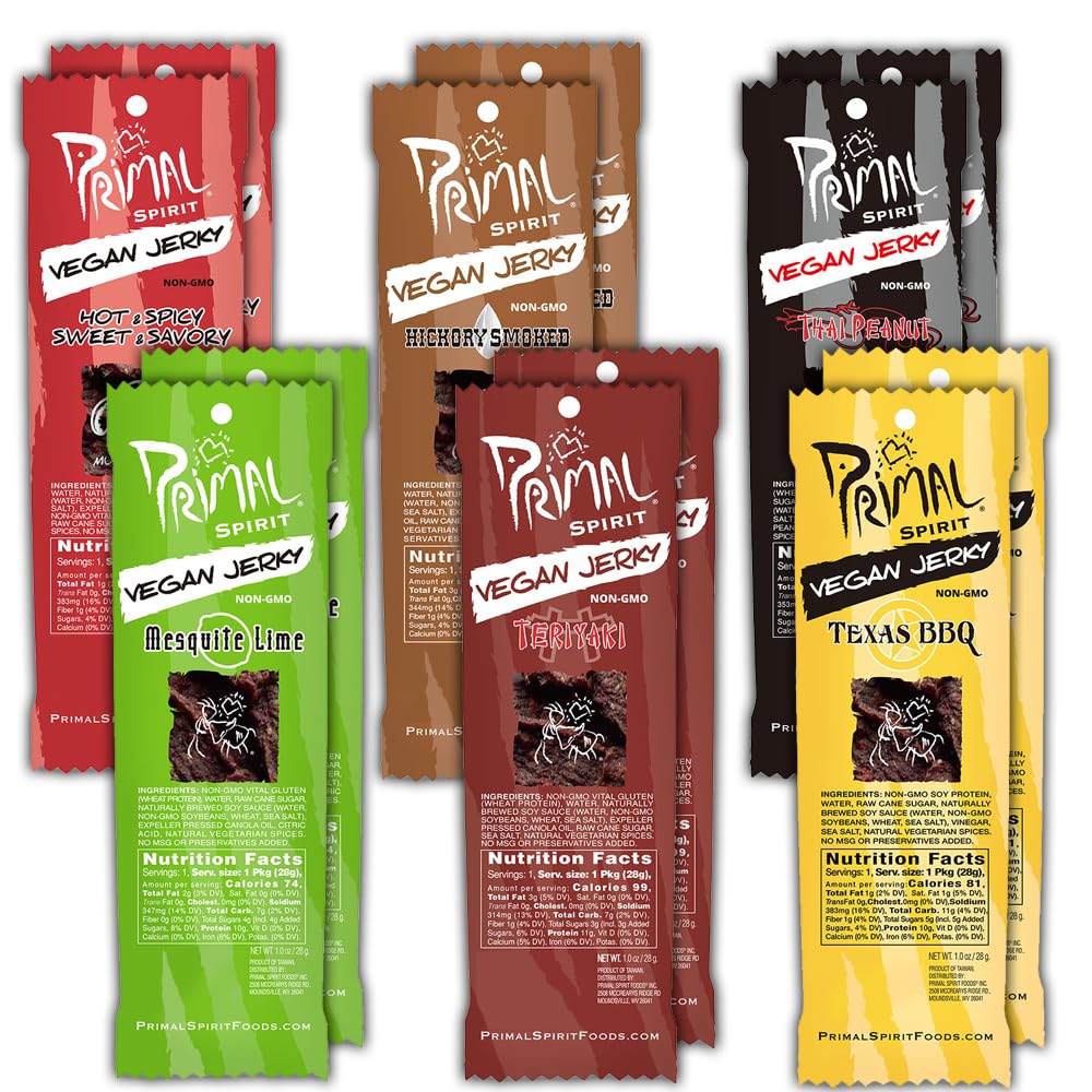 Primal Spirit Vegan Jerky Sampler Pack – 10g Plant-Based Protein, Non-GMO