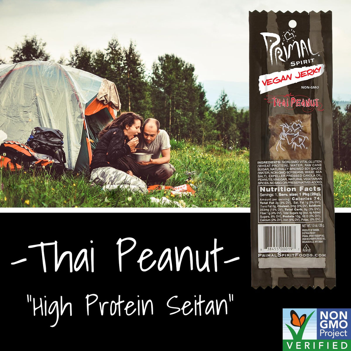 Primal Strips Meatless Vegan Jerky, Thai Peanut – 1 oz (Pack of 24) | Primal Spirit Foods