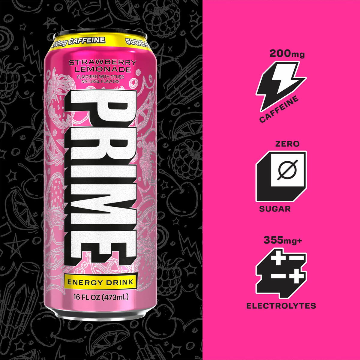 PRIME Energy Strawberry Lemonade — Sugar Free, 200 mg Caffeine