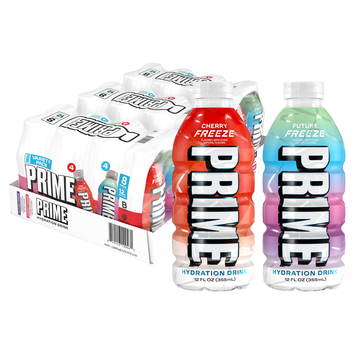 PRIME Hydration Cherry Freeze & Future Freeze — Electrolyte Drinks with Coconut Water, Zero Added Sugar, 12 fl oz (24 Pack)
