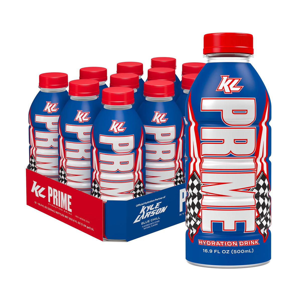 PRIME Hydration Kyle Larson – Electrolyte Drink with BCAAs, Low Sugar, 16.9 oz, 12 Pack