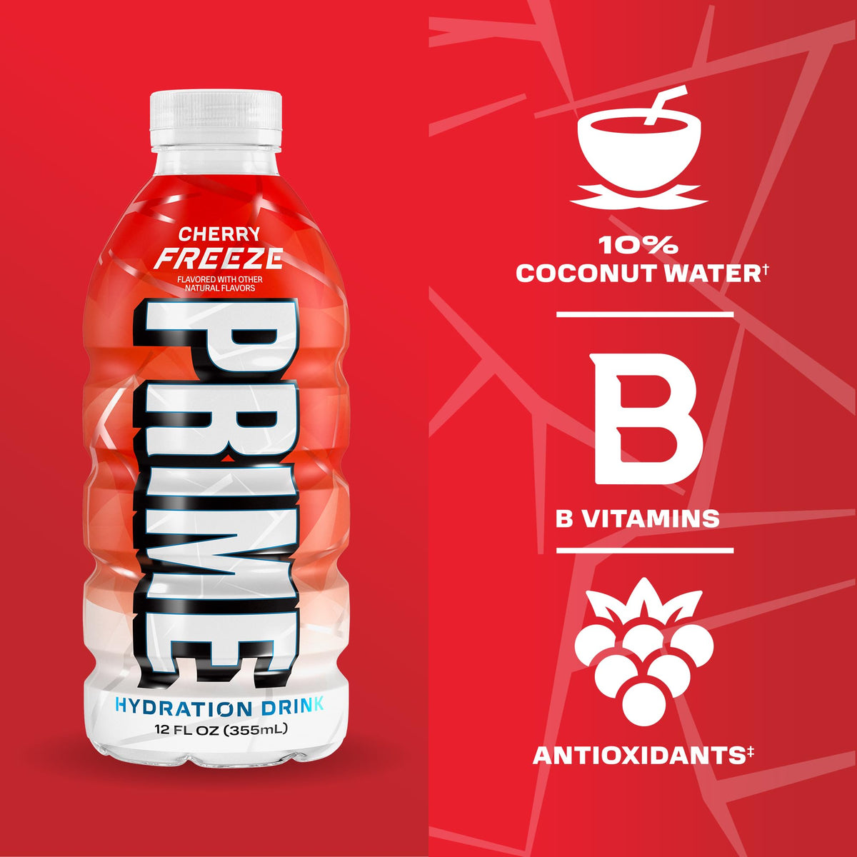 PRIME Hydration Cherry Freeze & Future Freeze — Electrolyte Drinks with Coconut Water, Zero Added Sugar, 12 fl oz (24 Pack)