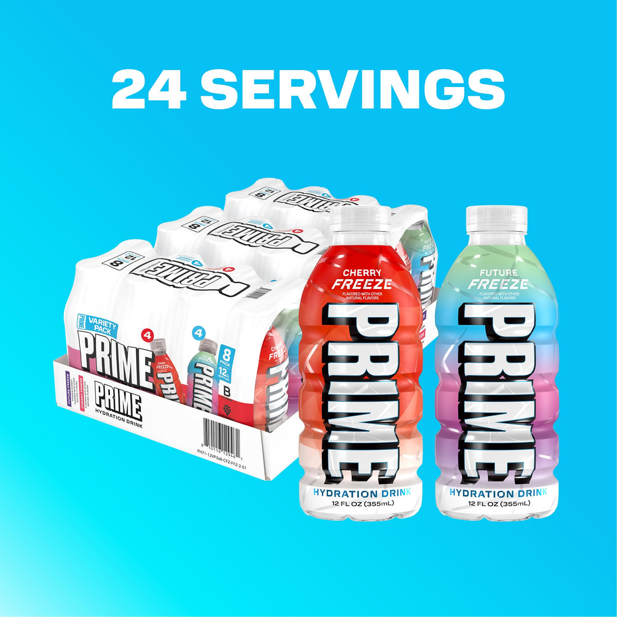 PRIME Hydration Cherry Freeze & Future Freeze — Electrolyte Drinks with Coconut Water, Zero Added Sugar, 12 fl oz (24 Pack)