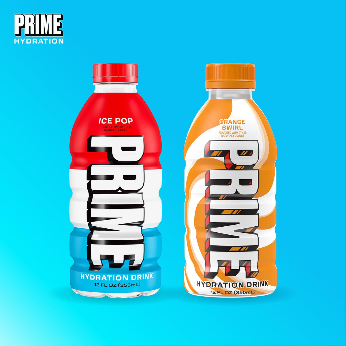PRIME Hydration Ice Pop & Orange Swirl — Electrolyte Drink with Coconut Water, Zero Added Sugar, 12 Fl Oz 24 Pack