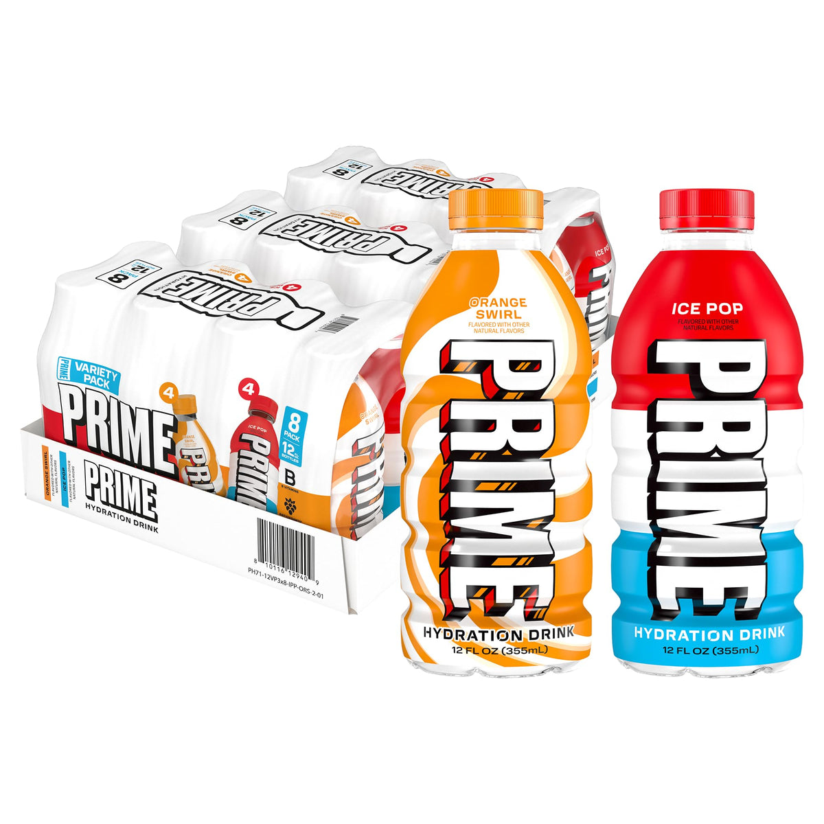 PRIME Hydration Ice Pop & Orange Swirl — Electrolyte Drink with Coconut Water, Zero Added Sugar, 12 Fl Oz 24 Pack