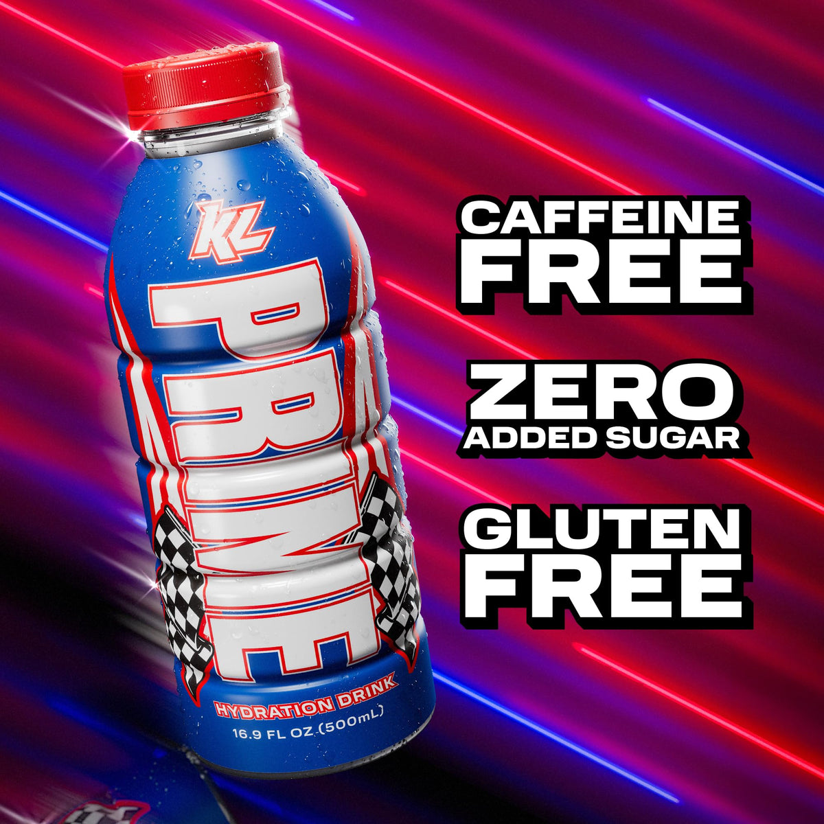 PRIME Hydration Kyle Larson – Electrolyte Drink with BCAAs, Low Sugar, 16.9 oz, 12 Pack