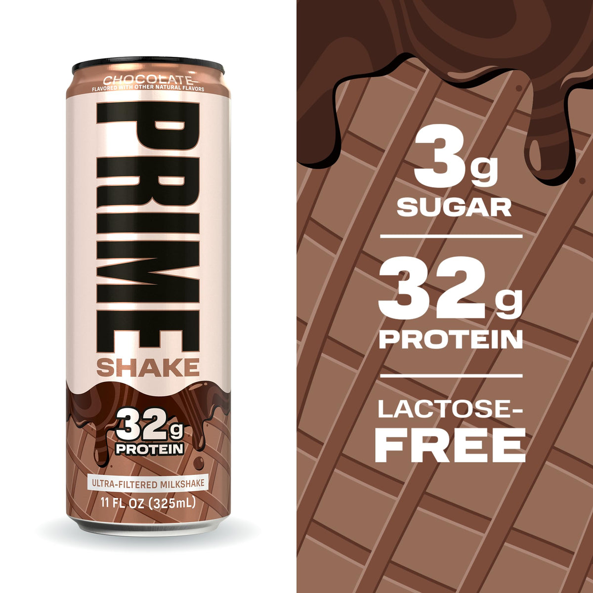 PRIME Shakes Chocolate – 32g Protein, Lactose-Free, Low Sugar, Ready-To-Drink 11oz