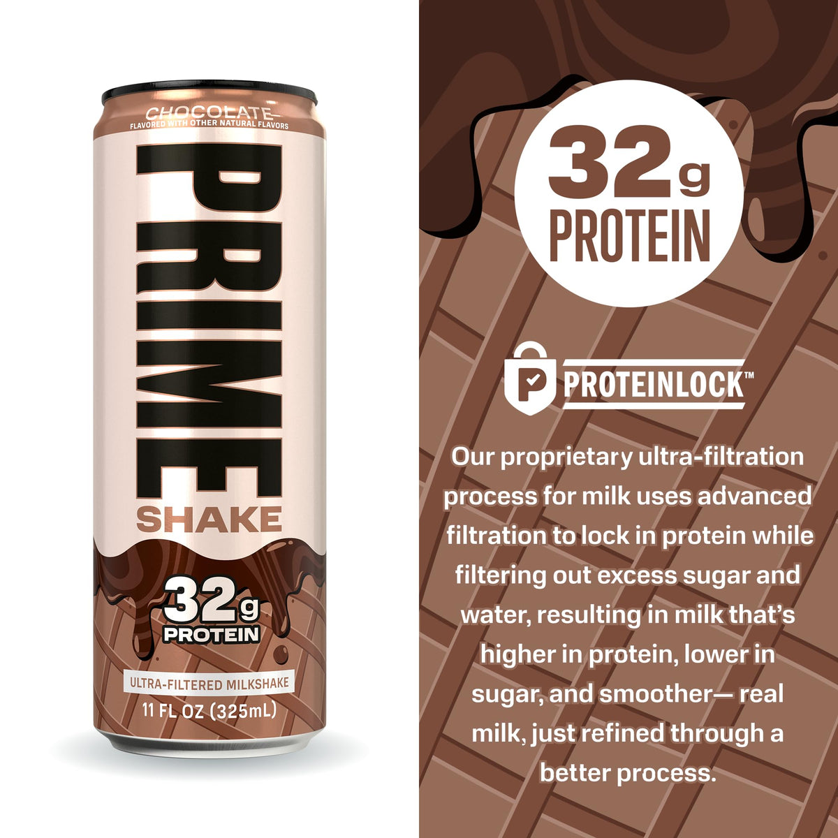 PRIME Shakes Chocolate – 32g Protein, Lactose-Free, Low Sugar, Ready-To-Drink 11oz