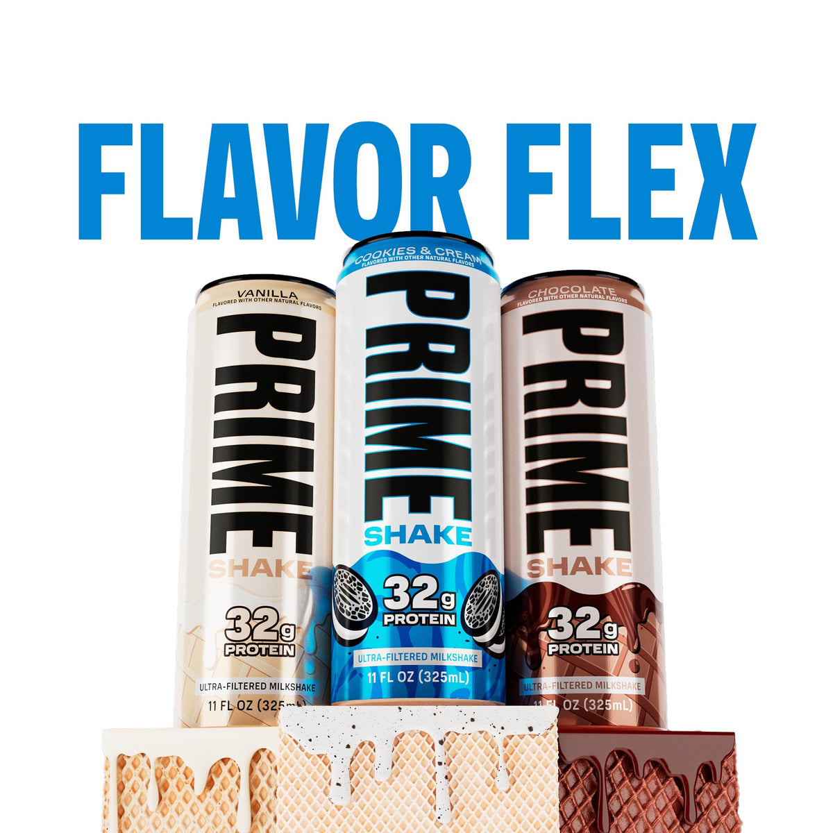 PRIME Shakes Cookies & Cream – 32g Protein Ready-to-Drink, Lactose-Free, Low Sugar, 11oz Can, 12 Pack