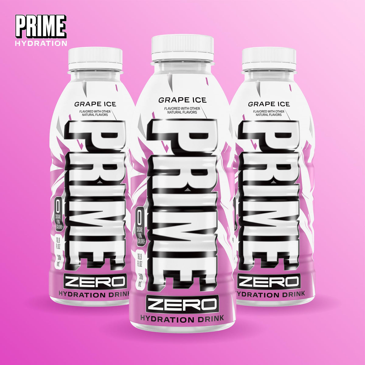 PRIME ZERO GRAPE ICE — Sugar Free Electrolyte Drink, 16.9oz, 12 Pack
