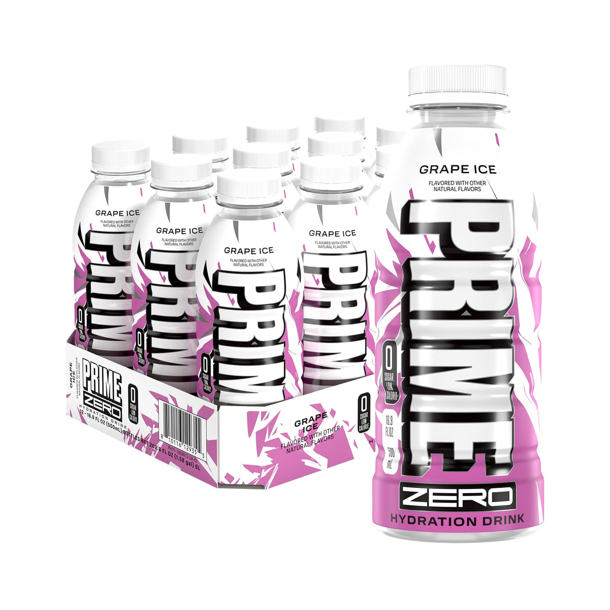 PRIME ZERO GRAPE ICE — Sugar Free Electrolyte Drink, 16.9oz, 12 Pack