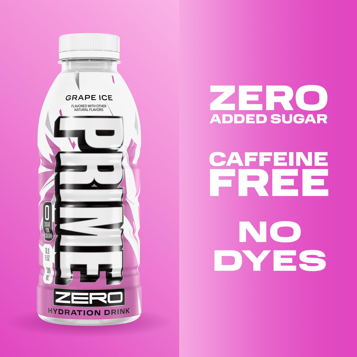 PRIME ZERO GRAPE ICE — Sugar Free Electrolyte Drink, 16.9oz, 12 Pack