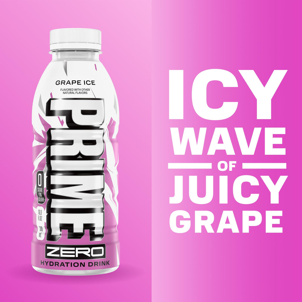 PRIME ZERO GRAPE ICE — Sugar Free Electrolyte Drink, 16.9oz, 12 Pack