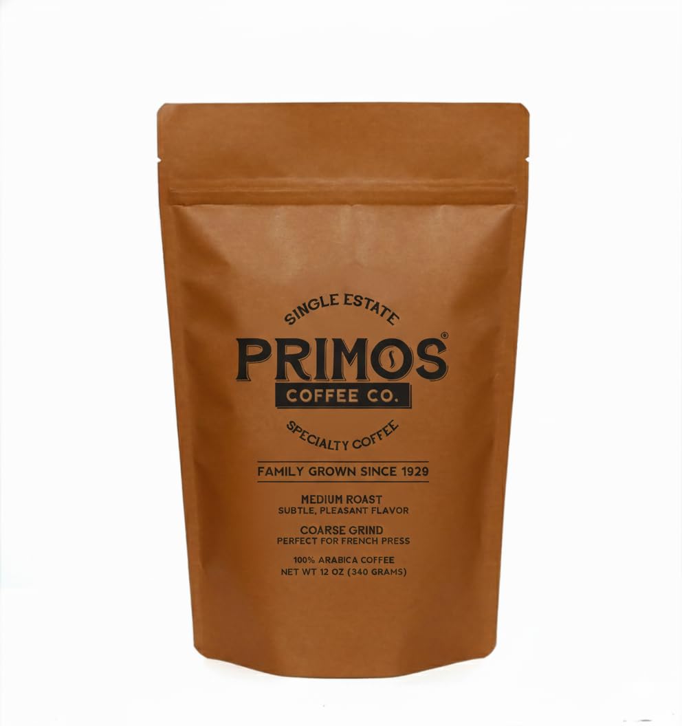 Primos Coffee Co. French Press Coffee – Coarse Ground, Medium Roast, 2 Bags