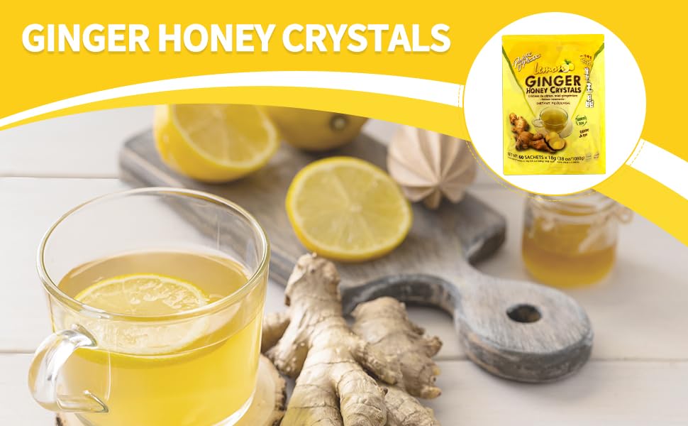 Prince Of Peace Instant Ginger Honey Crystals with Lemon – 60 Sachets (Gluten Free, Caffeine Free)