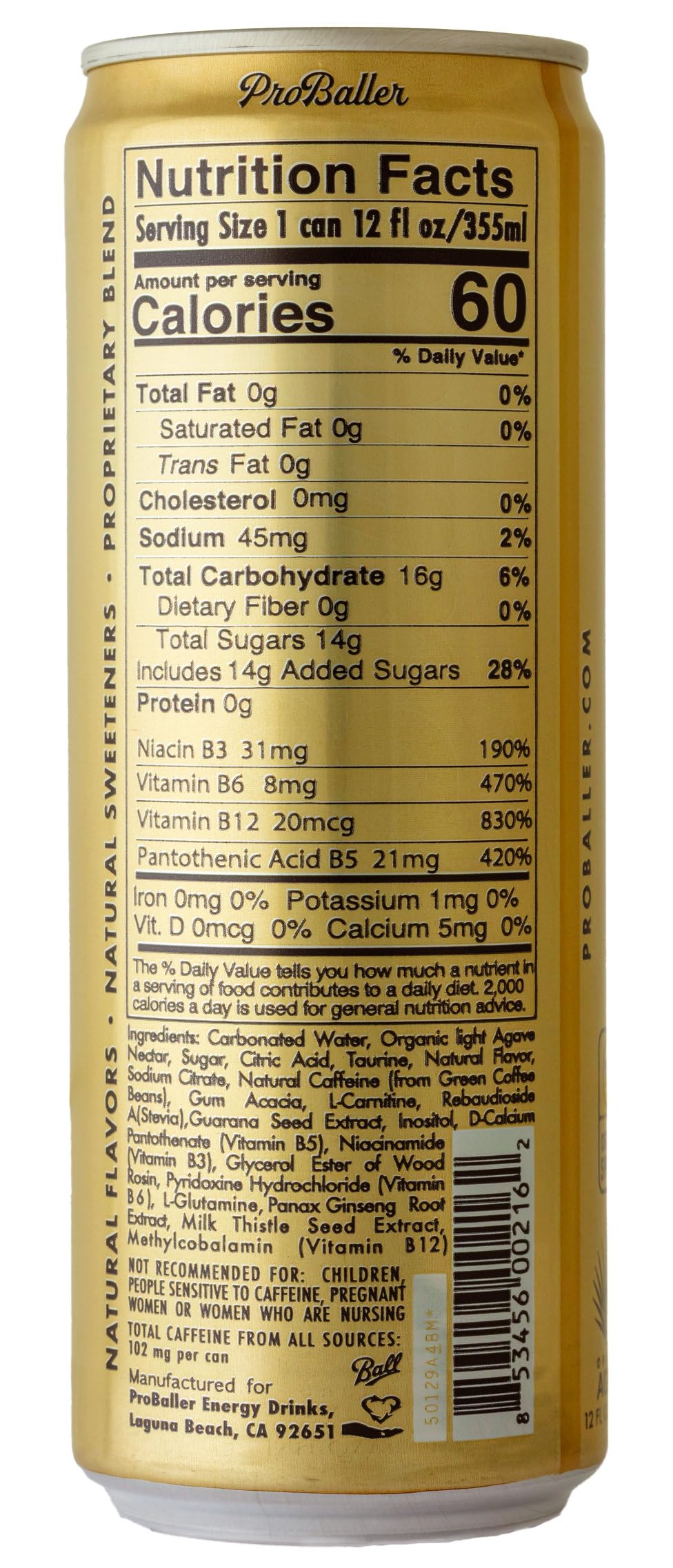 ProBaller Clean Energy Drink – Athlete-Grade Focus & Performance, Agave-Sweetened Citrus, NSF Certified for Sport (15 Pack)