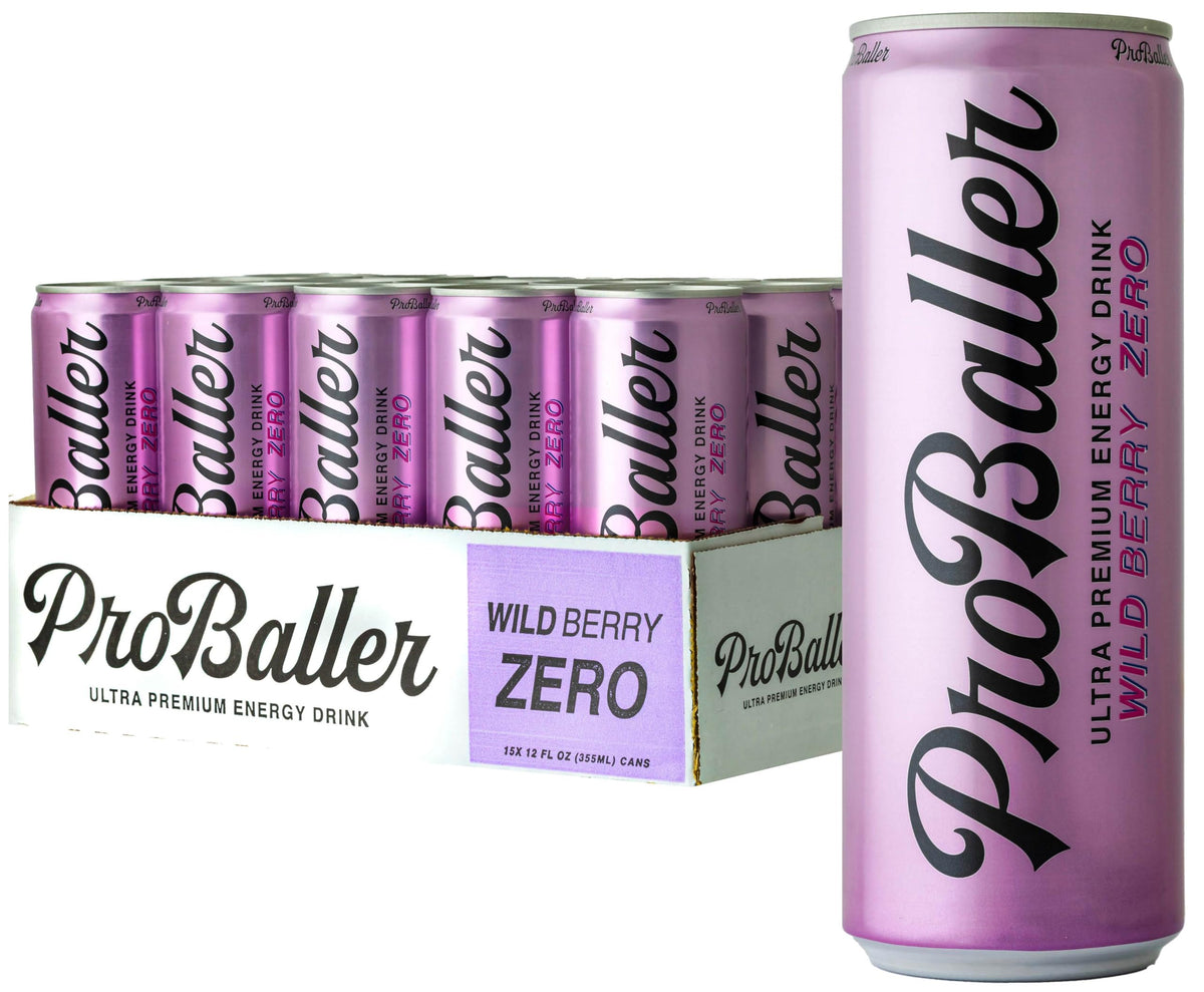 PROBALLER Clean Energy Drink – Athlete-Grade Focus, NSF Certified for Sport, Zero Sugar – Wild Berry, 12 fl oz (15 Pack)