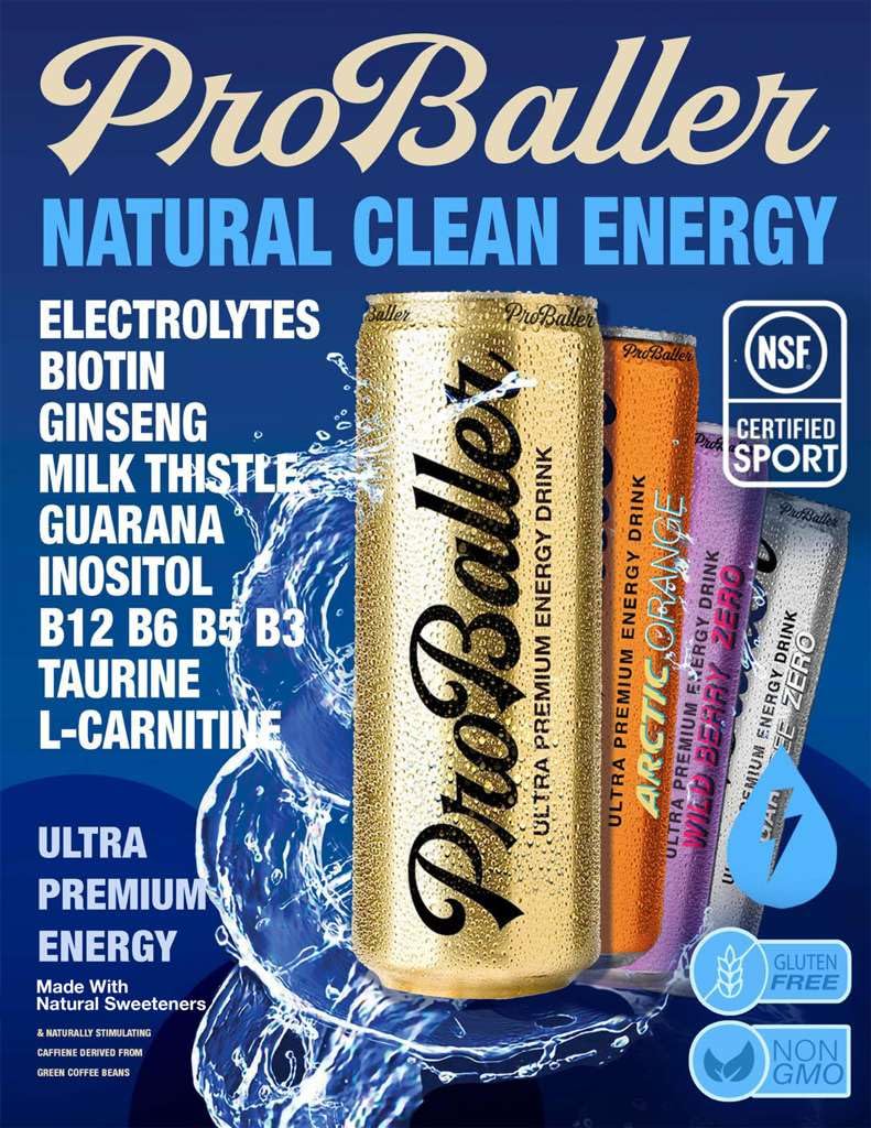 PROBALLER Clean Energy Drink – Athlete-Grade Focus, NSF Certified for Sport, Zero Sugar – Wild Berry, 12 fl oz (15 Pack)