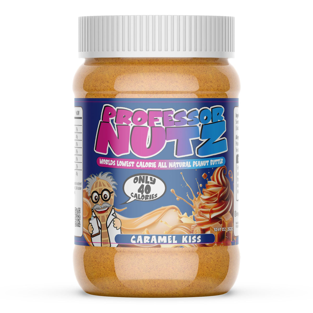 Professor Nutz Organic Peanut Butter – Low Calorie, Fiber-R rich, RealSalt, Caramel Kiss (12.41 oz)